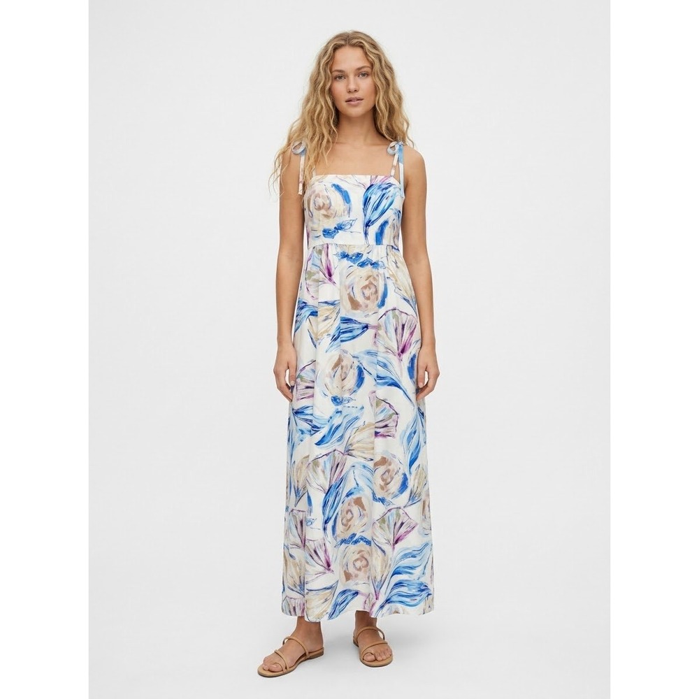 Lungo L'arno Floral Smocked Cotton Maxi Dress European Summer Coastal Large